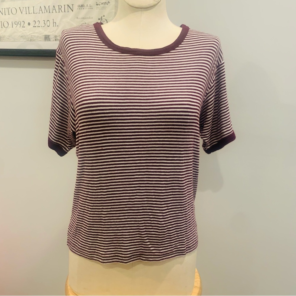 Brandy Melville maroon and white striped tee